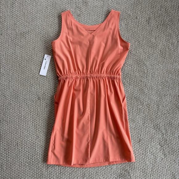 Calvin Klein Drawstring Shift Dress Sz 8 Sleeveless Coral Orange Pockets NEW - Picture 5 of 5